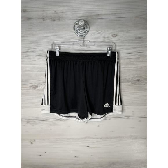 Adidas Shorts Womens XL Black White 3-Stripes Running Athletic Mesh Trim Gym - Picture 1 of 7